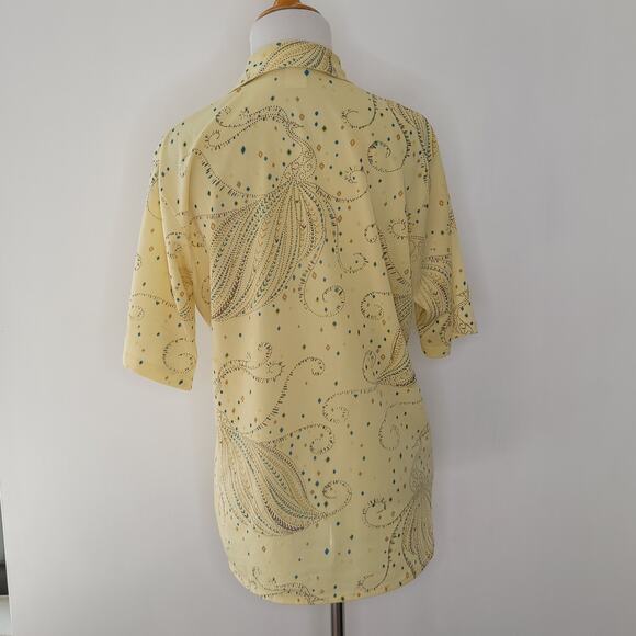 Vintage Jantzen 70s Button Front Shirt Yellow Peacock Short Sleeve Men - Picture 3 of 12